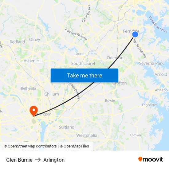 Glen Burnie to Arlington map