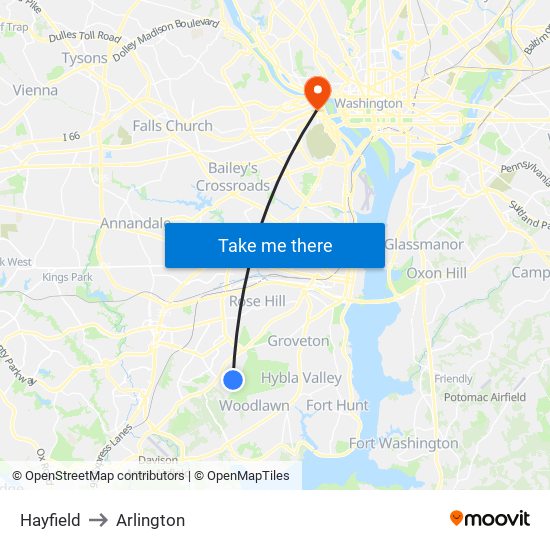 Hayfield to Arlington map