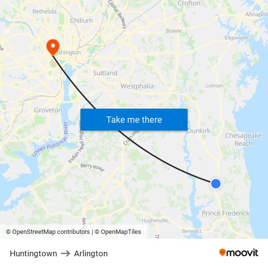 Huntingtown to Arlington map