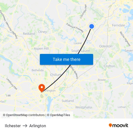 Ilchester to Arlington map