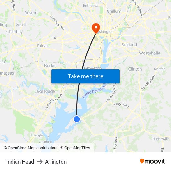 Indian Head to Arlington map