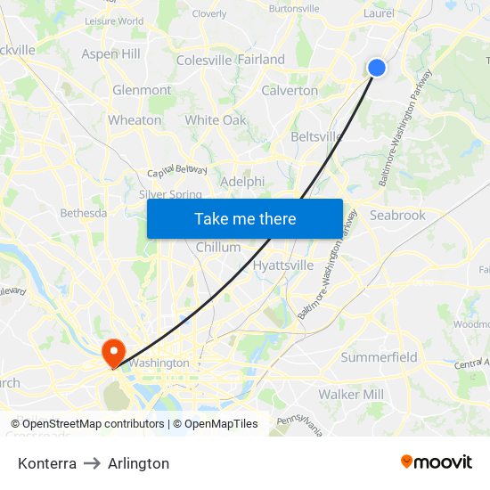 Konterra to Arlington map