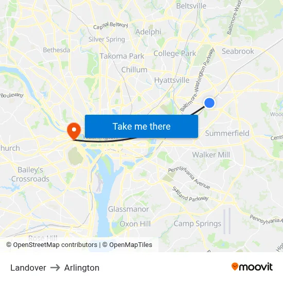 Landover to Arlington map