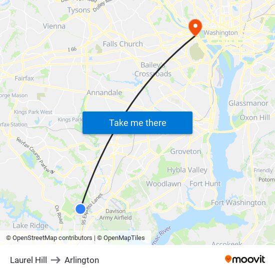 Laurel Hill to Arlington map