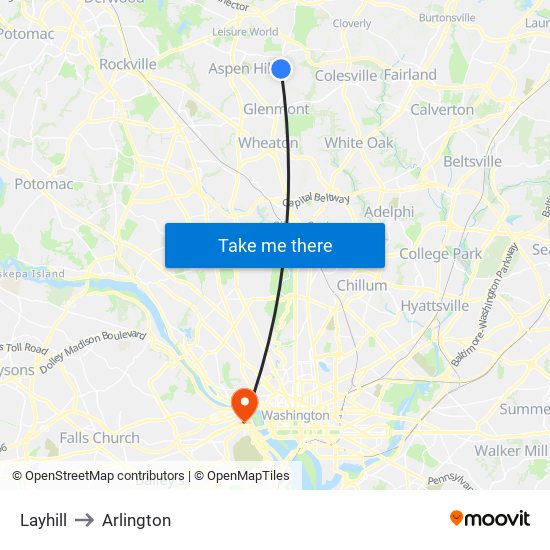 Layhill to Arlington map