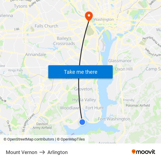 Mount Vernon to Arlington map