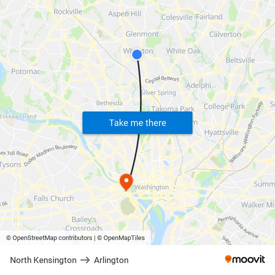 North Kensington to Arlington map