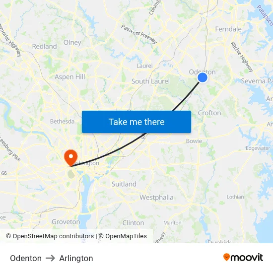 Odenton to Arlington map