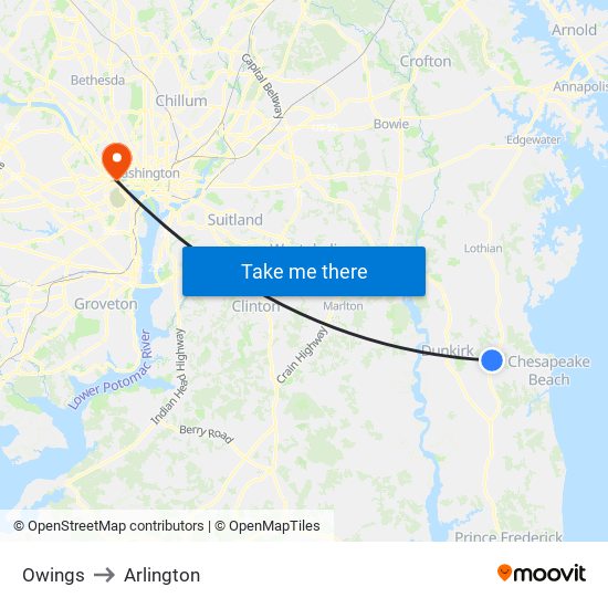 Owings to Arlington map