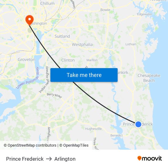 Prince Frederick to Arlington map