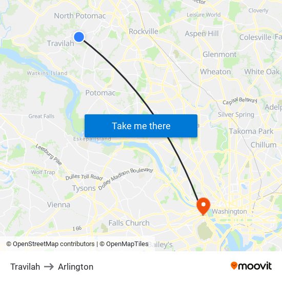 Travilah to Arlington map