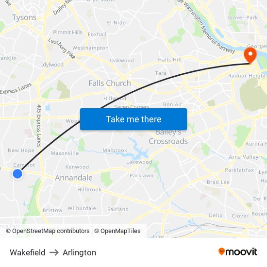 Wakefield to Arlington map