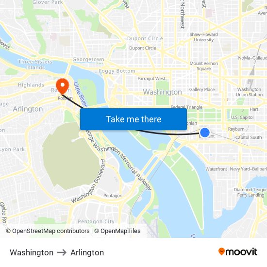 Washington to Arlington map