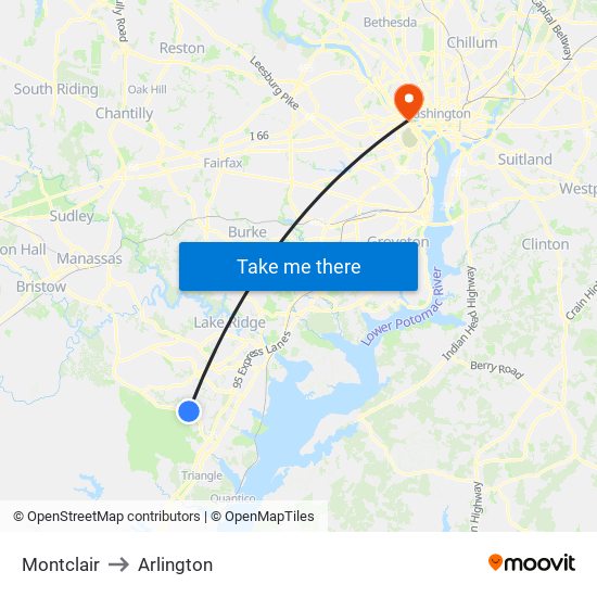 Montclair to Arlington map