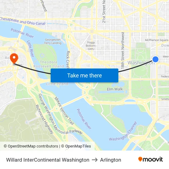 Willard InterContinental Washington to Arlington map