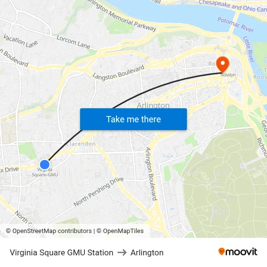 Virginia Square GMU Station to Arlington map