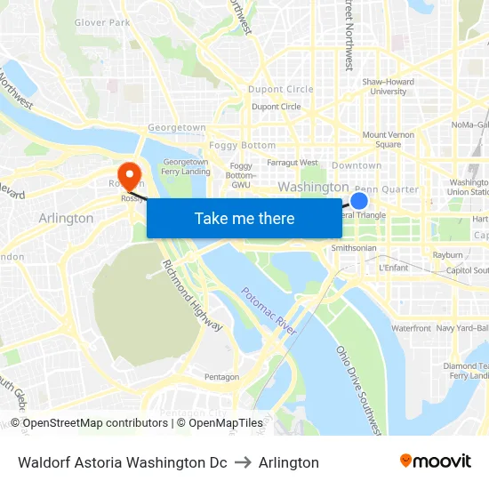 Waldorf Astoria Washington Dc to Arlington map