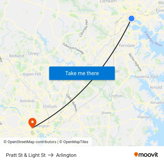 Pratt St & Light St to Arlington map