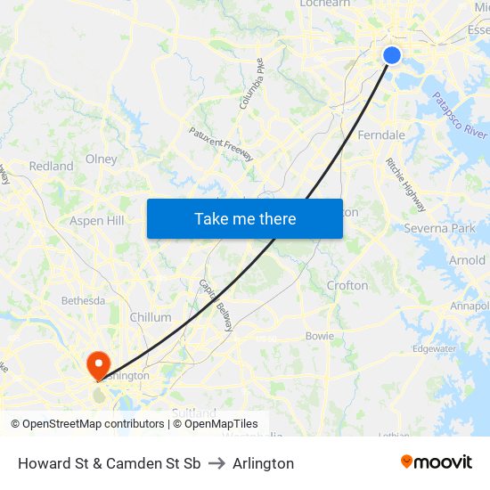 Howard St & Camden St Sb to Arlington map