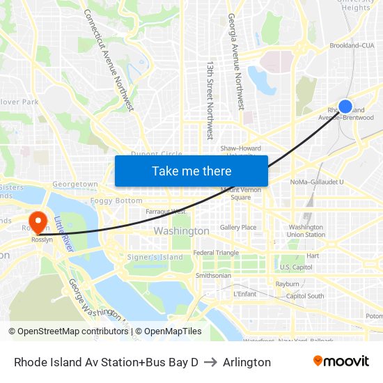 Rhode Island Ave-Brentwood+Bay D to Arlington map