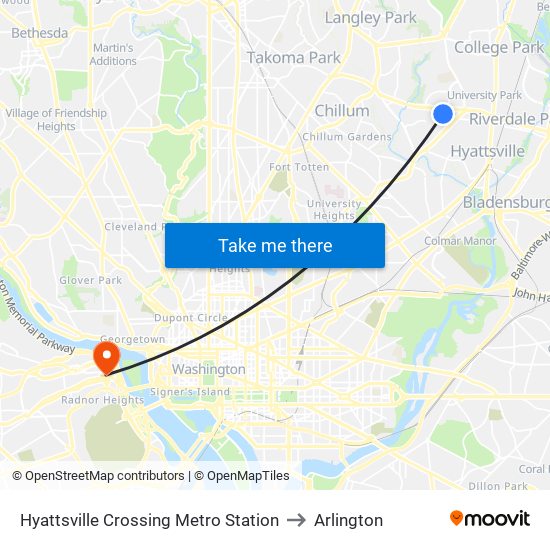 Hyattsville Crossing Metro Station to Arlington map