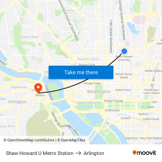 Shaw-Howard U Metro Station to Arlington map