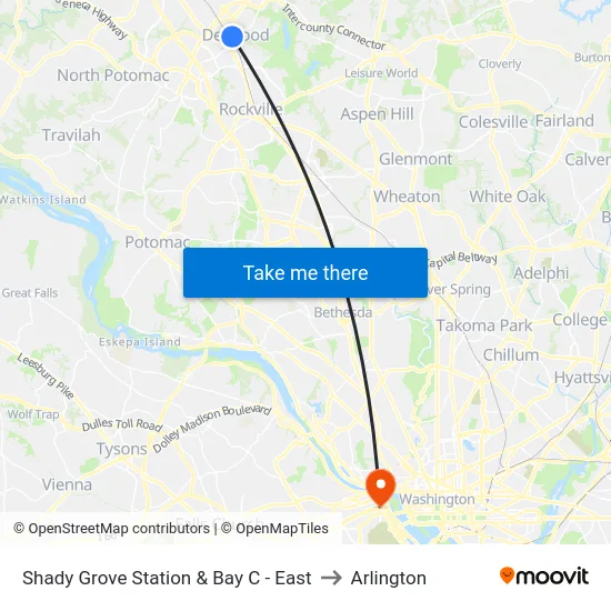 Shady Grove Station & Bay C - East to Arlington map