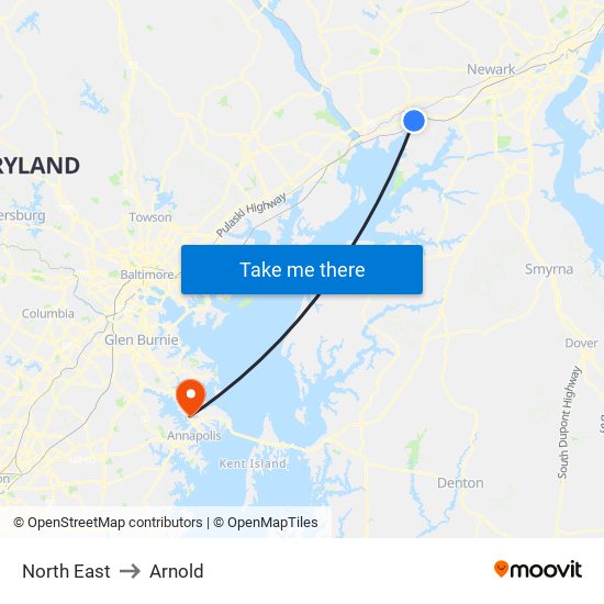 North East to Arnold map