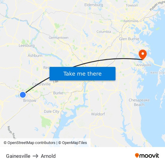 Gainesville to Arnold map