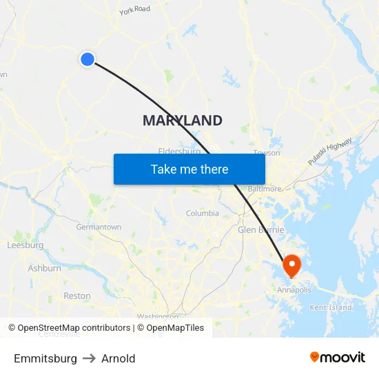 Emmitsburg to Arnold map