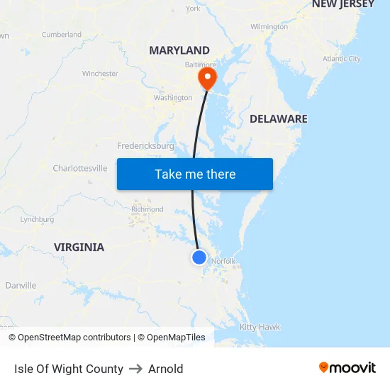 Isle Of Wight County to Arnold map