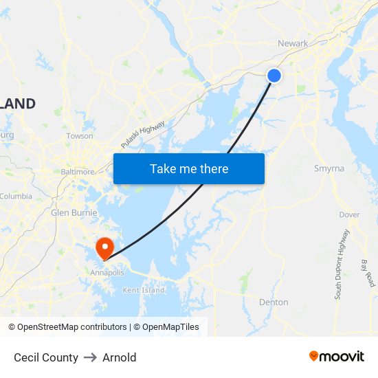 Cecil County to Arnold map