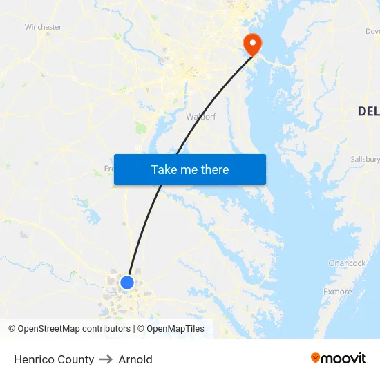 Henrico County to Arnold map