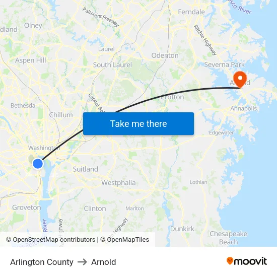 Arlington County to Arnold map