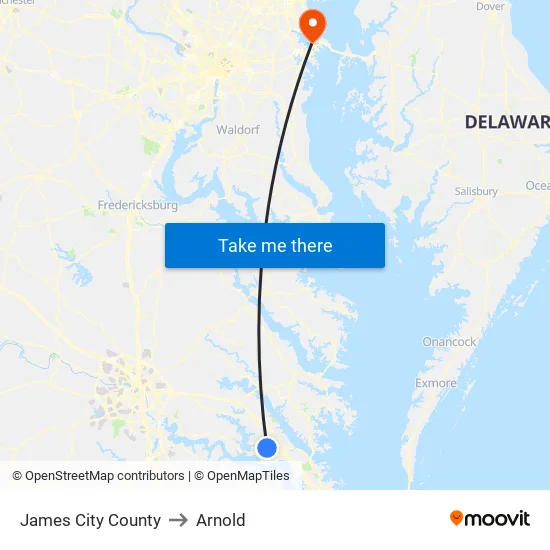 James City County to Arnold map