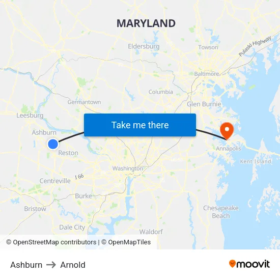 Ashburn to Arnold map