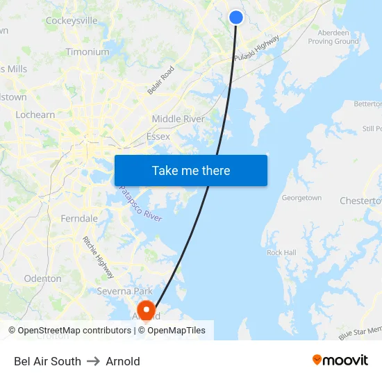 Bel Air South to Arnold map