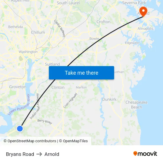 Bryans Road to Arnold map