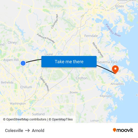 Colesville to Arnold map