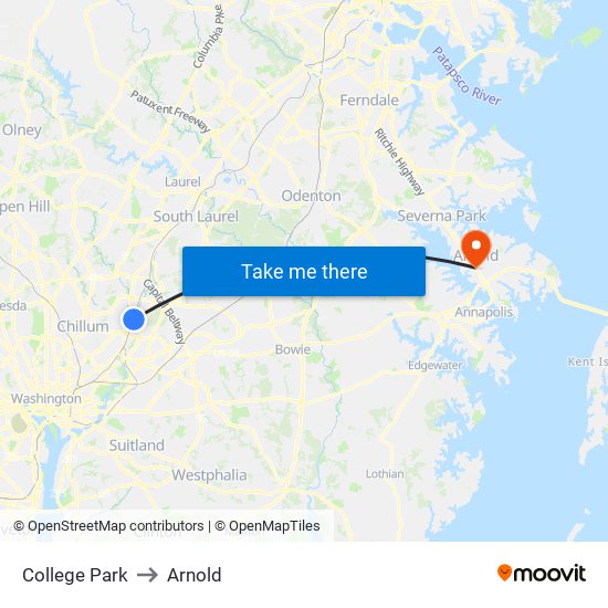 College Park to Arnold map