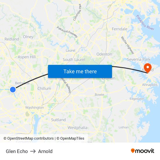 Glen Echo to Arnold map