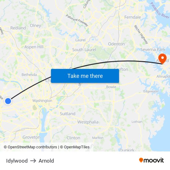 Idylwood to Arnold map