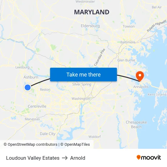Loudoun Valley Estates to Arnold map
