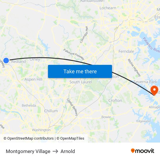 Montgomery Village to Arnold map