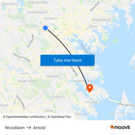 Woodlawn to Arnold map