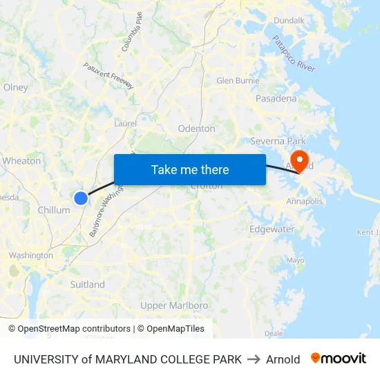 UNIVERSITY of MARYLAND COLLEGE PARK to Arnold map
