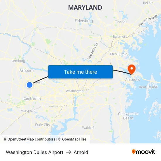 Washington Dulles Airport to Arnold map