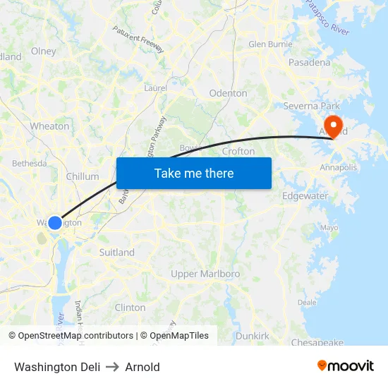 Washington Deli to Arnold map