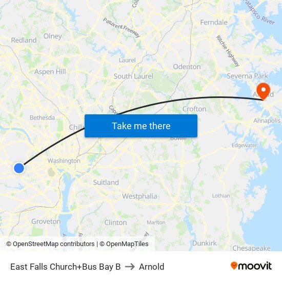 East Falls Church+Bus Bay B to Arnold map