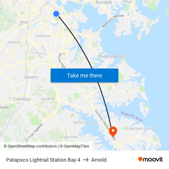 Patapsco Lightrail Station Bay 4 to Arnold map